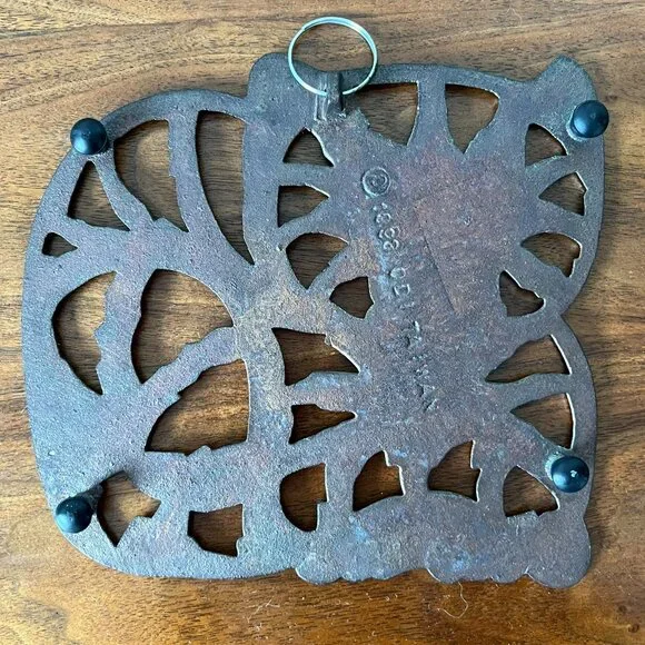 Vintage '90s ODI Cat Trivet Copper & Cast Iron Wall Hanging Hot Plate Farmhouse - Picture 4 of 11